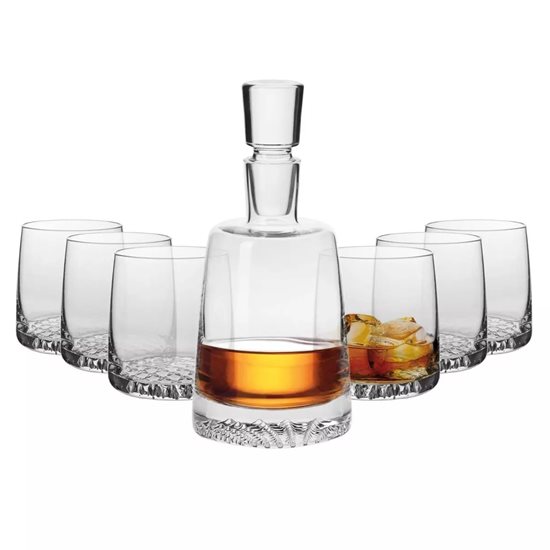 Set servire whisky, 7 piese, sticla cristalina, "Fjord" - Krosno