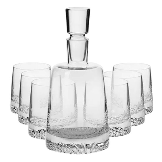 Set servire whisky, 7 piese, sticla cristalina, "Fjord" - Krosno