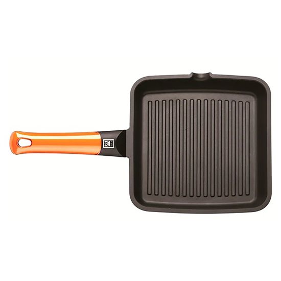 Tigaie grill patrata, aluminiu, 28x28 cm, "Efficient Orange" - BRA