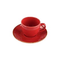 Ceasca pentru cafea cu farfurioara, portelan, 80ml, "Seasons", Rosu - Porland