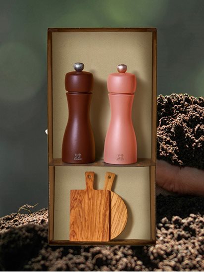 Set 2 rasnite sare si piper, 15 cm, "Tahiti Earth", Cacao&Nuts - Peugeot