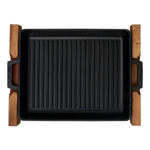 Tava grill fonta, 26x32 cm, cu suport din lemn - LAVA