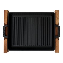 Tava grill fonta, 32 x 26 cm, cu suport din lemn - LAVA