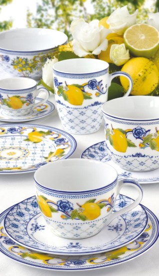 Set 2 cesti cafea cu farfurioara, portelan, 110ml, "Positano" - Easy Life