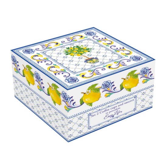 Set 2 cesti cafea cu farfurioara, portelan, 110ml, "Positano" - Easy Life