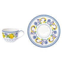 Set 2 cesti cafea cu farfurioara, portelan, 110ml, "Positano" - Easy Life