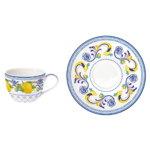 Set 2 cesti cafea cu farfurioara, portelan, 110ml, "Positano" - Easy Life