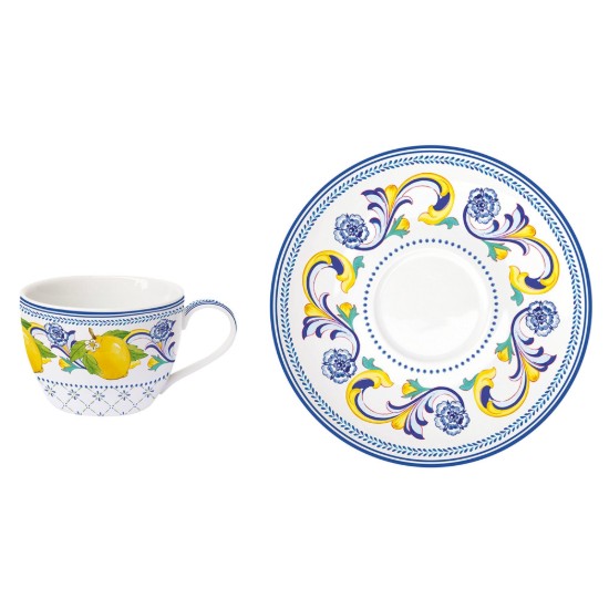 Set 2 cesti cafea cu farfurioara, portelan, 110ml, "Positano" - Easy Life