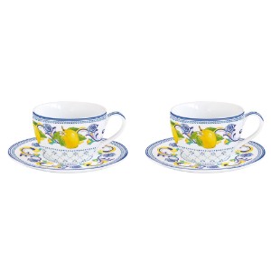 Set 2 cesti cafea cu farfurioara, portelan, 110ml, "Positano" - Easy Life