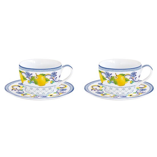 Set 2 cesti cafea cu farfurioara, portelan, 110ml, "Positano" - Easy Life