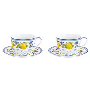 Set 2 cesti cafea cu farfurioara, portelan, 110ml, "Positano" - Nuova R2S