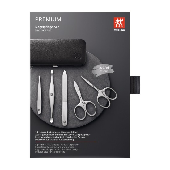 Set manichiura, 5 piese inox satinat, etui piele neagra - Zwilling TWINOX