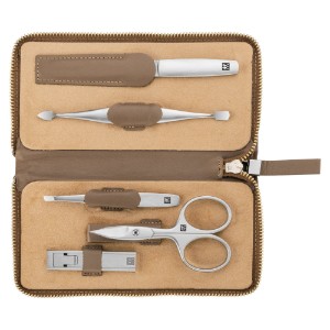 Set 5 piese otel nichelat, etui piele maro - Zwilling Twinox