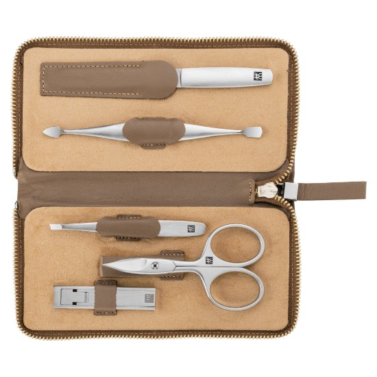 Set 5 piese otel nichelat, etui piele maro - Zwilling Twinox