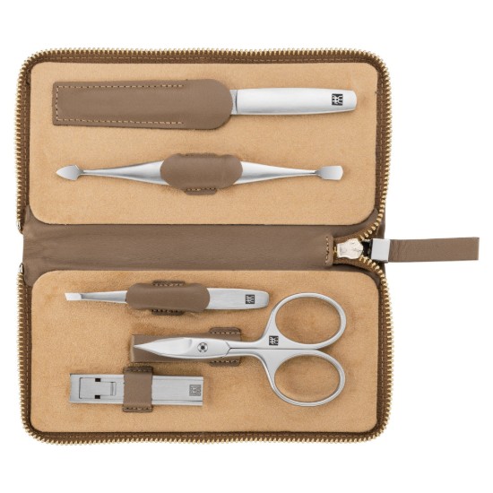 Set manichiura 5 piese, inox, etui piele maro - Zwilling Twinox