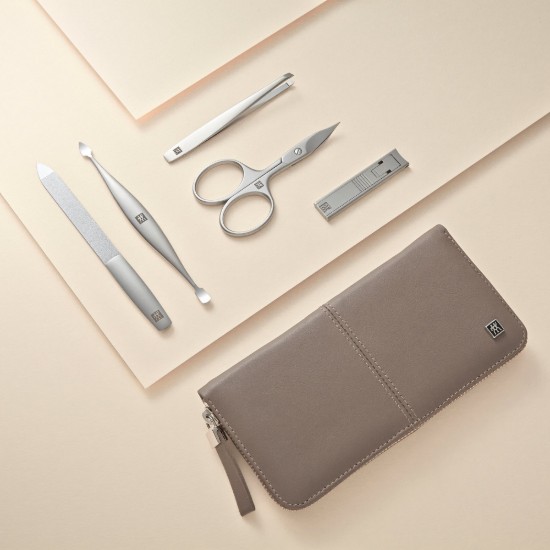Set manichiura 5 piese, inox, etui piele maro - Zwilling Twinox