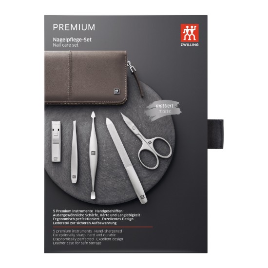 Set manichiura 5 piese, inox, etui piele maro - Zwilling Twinox