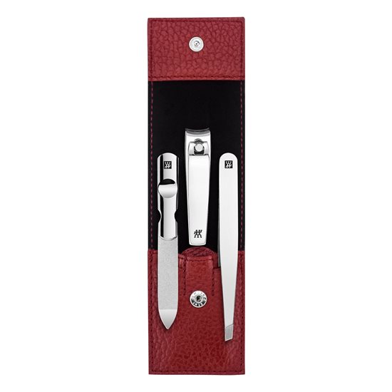 Set manichiura 3 piese, etui piele, cu capsa, Rosu - Zwilling Classic Inox