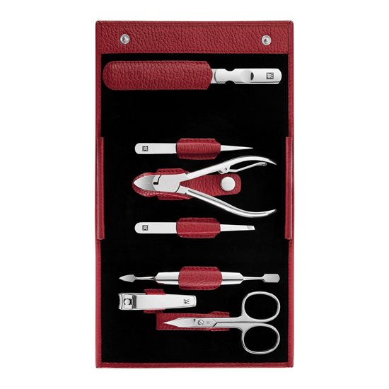 Set manichiura 7 piese, portofel piele, cu capsa, Rosu - Zwilling Classic Inox