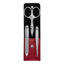 Set 3 piese inox satinat, toc piele, Rosu - Zwilling Twinox