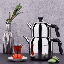 Ceainic turcesc dublu, inox, Black "Kappa" - Korkmaz