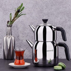 Ceainic turcesc dublu, inox, Black "Kappa" - Korkmaz