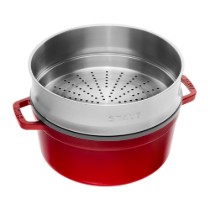 Oala Cocotte fonta, cu accesoriu pentru gatit la abur, 24cm/3,79L, Cherry - Staub
