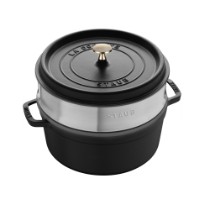 Oala Cocotte fonta, cu accesoriu pentru gatit la abur, 24cm/3,79L, Black - Staub