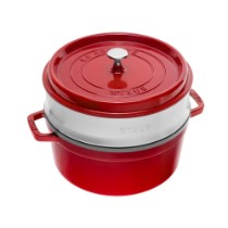 Oala Cocotte fonta, cu accesoriu pentru gatit la abur, 24cm/3,79L, Cherry - Staub