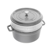 Oala Cocotte fonta, cu accesoriu pentru gatit la abur, 24cm/3,79L, Graphite Grey - Staub