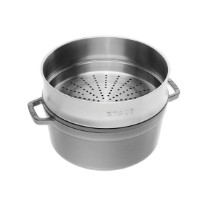 Oala Cocotte fonta, cu accesoriu pentru gatit la abur, 24cm/3,79L, Graphite Grey - Staub
