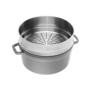 Oala Cocotte fonta, cu accesoriu pentru gatit la abur, 24cm/3,79L, Graphite Grey - Staub