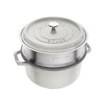 Oala Cocotte fonta, cu accesoriu pentru gatit la abur, 24cm/3,79L, White Truffle - Staub