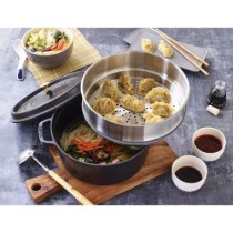 Oala Cocotte fonta, cu accesoriu pentru gatit la abur, 26cm/5,2L, Black - Staub