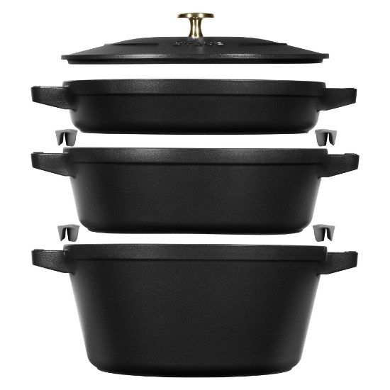 Set 3 vase de gatit Cocotte, 24cm, fonta, Black - Staub