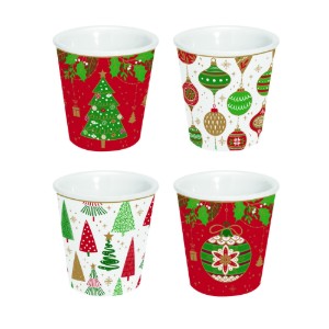 Set 4 cesti cafea, portelan, 100ml, "JINGLE BELLS" - Easy Life