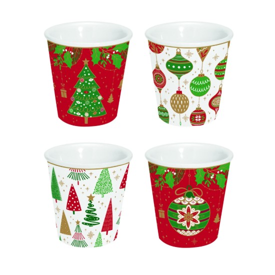 Set 4 cesti cafea, portelan, 100ml, "JINGLE BELLS" - Easy Life