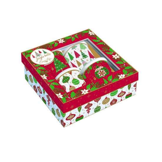 Set 4 cesti cafea, portelan, 100ml, "JINGLE BELLS" - Easy Life