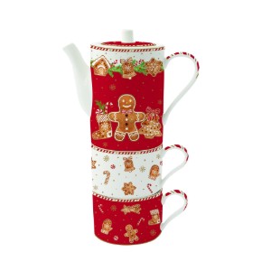 Set ceainic si 2 cani, portelan, "Fancy Gingerbread" - Easy Life