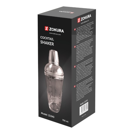 Shaker cocktail, cu retete, sticla, 700 ml - Zokura