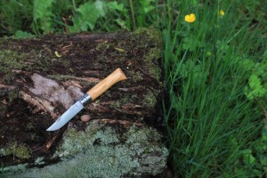 Cutit de buzunar N°08, cu teaca, inox, 8,5 cm, "Tradition Luxe", Olive - Opinel