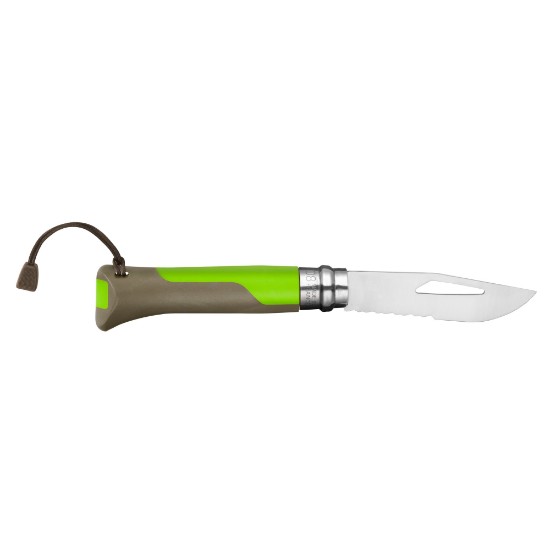 Cutit de buzunar cu fluier N°08, inox, 8,5 cm, "Outdoor", Green - Opinel