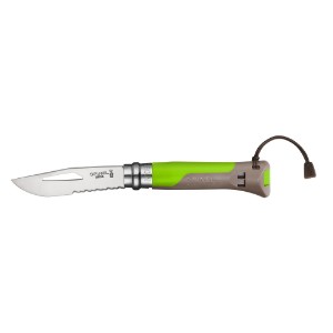 Cutit de buzunar cu fluier N°08, inox, 8,5 cm, "Outdoor", Green - Opinel