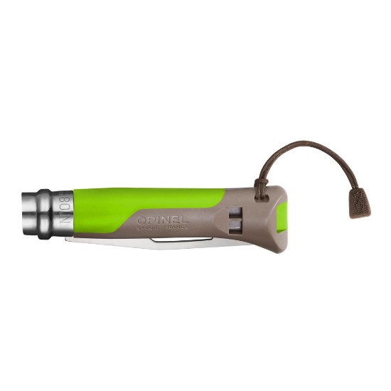 Cutit de buzunar cu fluier N°08, inox, 8,5 cm, "Outdoor", Green - Opinel