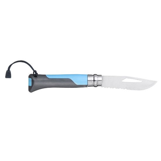 Cutit de buzunar cu fluier N°08, inox, 8,5 cm, "Outdoor", Soft Blue - Opinel