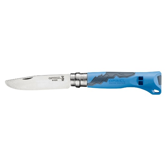 Cutit de buzunar cu fluier N°07, inox, 8cm, "Outdoor Junior", Blue - Opinel