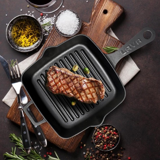 Tigaie grill patrata, fonta, 19,5 x 19,5 cm - LAVA