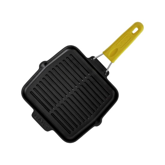 Tigaie grill, fonta, 21 x 21 cm, maner Galben - LAVA