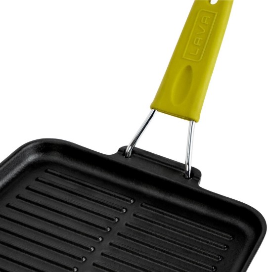 Tigaie grill, fonta, 21 x 21 cm, maner Galben - LAVA