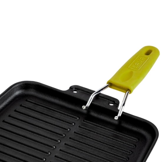 Tigaie grill, fonta, 21 x 21 cm, maner Galben - LAVA